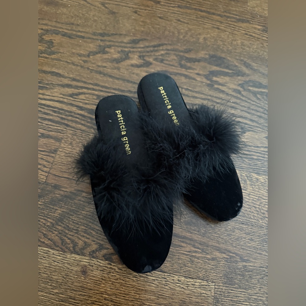 Patricia Green Black Fur Women's Shoes velour Sz 8